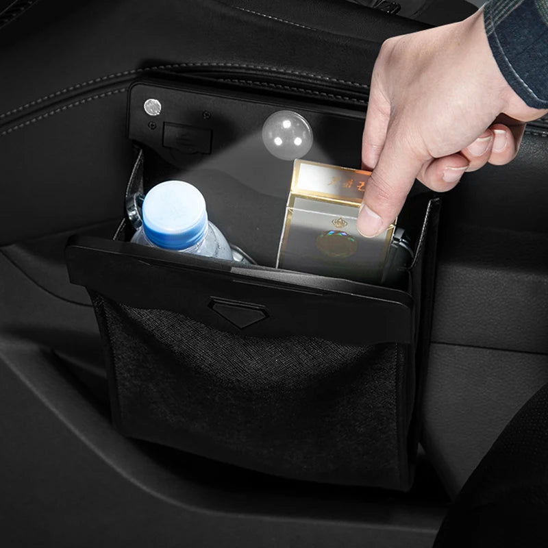 Car Front Seat LED Waterproof Magnetic Adsorption Garbage Bin